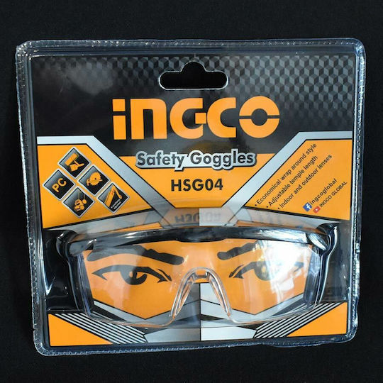 Ingco Safety Glasses for Protection with Transparent Lenses 1pcs