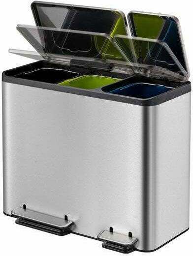 Eko Eco Casa Waste Bin Recycling made of Stainless Steel with Pedal Silver Matt 45lt 1pcs