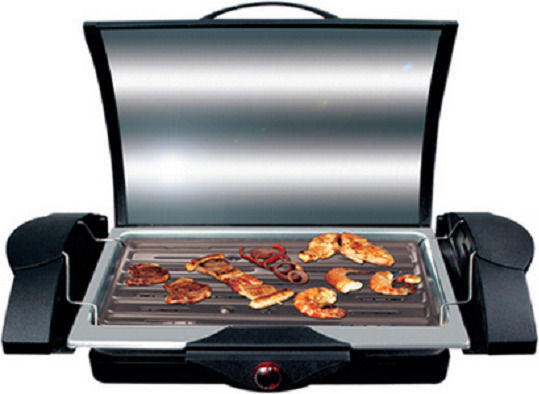 Serton Tabletop Electric Grill Grill 2000W Inox with Lid and Adjustable Thermostat 37.5cmx24cmcm