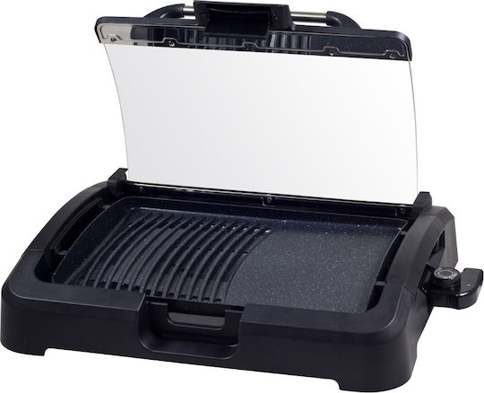 Beper Tabletop Electric Grill Smooth and Ribbed Plate 2200W with Lid and Adjustable Thermostat 39cmx29cmcm