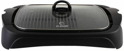 Elekom with Glass Tabletop Electric Grill Grill and Smooth Plate 1800W with Lid and Adjustable Thermostat 40cmx30cmcm