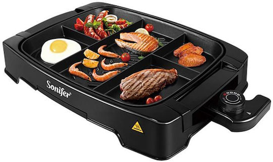 Sonifer Tabletop Electric Grill Smooth and Ribbed Plate 1500W with Adjustable Thermostat 42cmx41cmcm