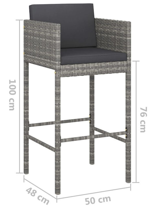 Hocker für Bar Für den Außenbereich Rattan mit Kissen Grey 4Stück 50x48x100cm
