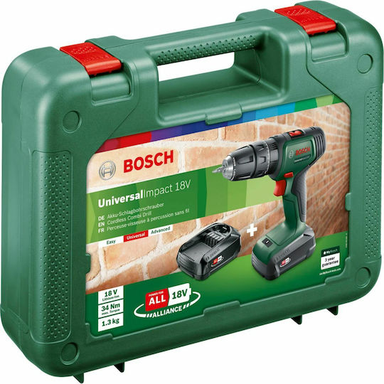 Bosch UniversalImpact 18 Κρουστικό Δραπανοκατσάβιδο Μπαταρίας 18V 2x1.5Ah