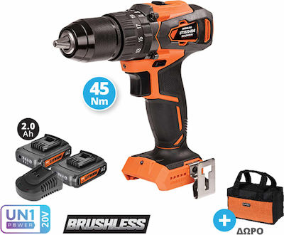 Krausmann Κρουστικό Δραπανοκατσάβιδο Μπαταρίας Brushless 20V 2x2Ah