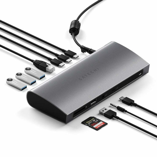Satechi USB-C Docking Station mit 4K PD Ethernet und Verbindung 2 Monitore Gray (ST-UCT4DM)
