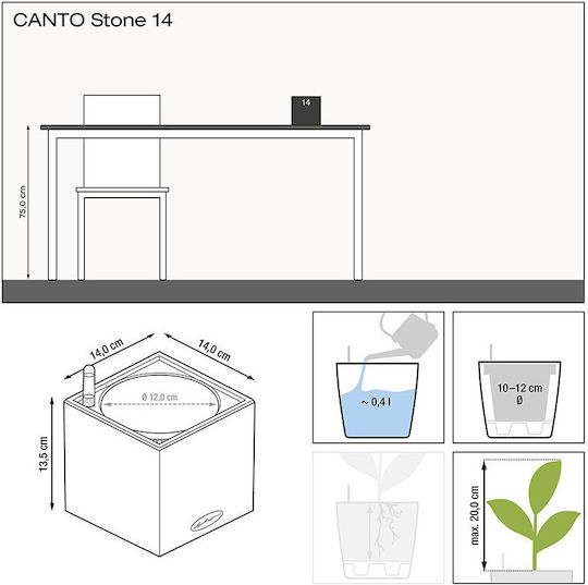 Lechuza Canto Stone Αυτοποτιζόμενη Γλάστρα Πλαστική Λευκή 14x14x13.5εκ.