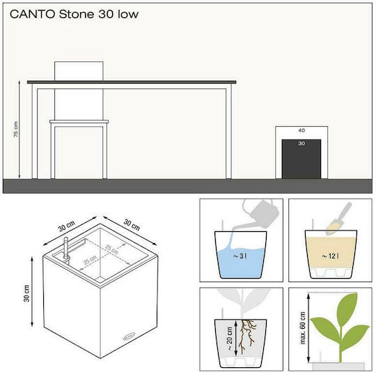 Lechuza Canto Stone Αυτοποτιζόμενη Γλάστρα Πλαστική Λευκή 14x14x13.5εκ.