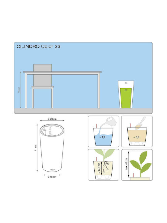 Lechuza Cilindro Self-watering Pot Plastic 23x23x41cm.