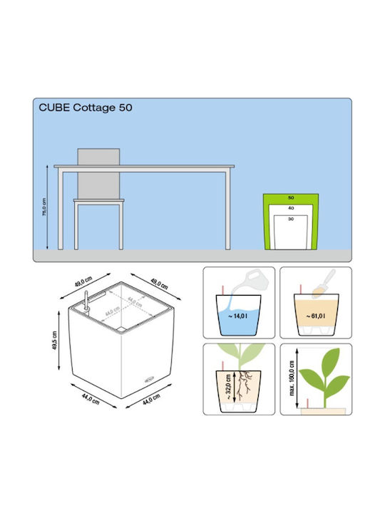 Lechuza Cube Cottage Selbstbewässernd Topf Kunststoff 49x49x49.5cm.