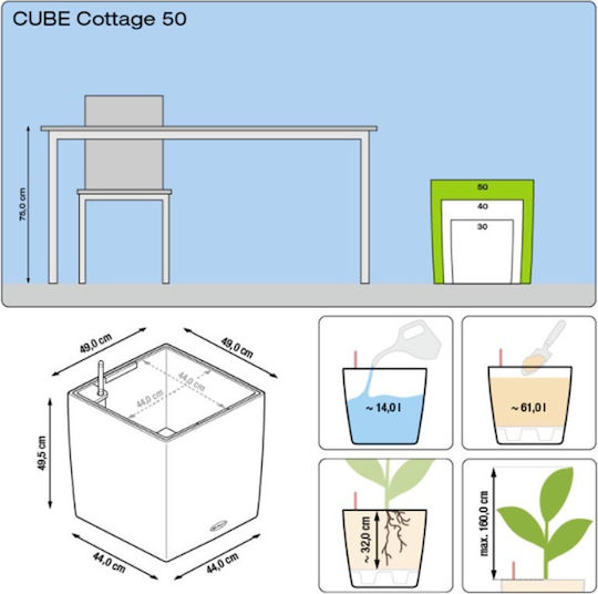 Lechuza Cube Cottage Auto-udare Ghiveci Plastic 49x49x49.5cm.