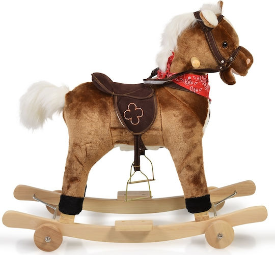 Moni Chipper Fabric Rocking Toy Horse for 24+ months with Sounds, Music & Wheels with Max Load Capacity 50kg Brown