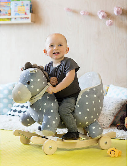 Kinderkraft Fabric Rocking Toy Horse for 12+ months with Sounds & Wheels with Max Load Capacity 30kg Gray