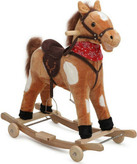 Moni Thunder Fabric Rocking Toy Horse for 24+ months with Sounds, Music & Wheels with Max Load Capacity 50kg Brown