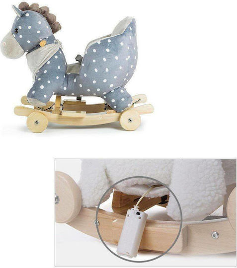 Kinderkraft Fabric Rocking Toy Horse for 12+ months with Sounds & Wheels with Max Load Capacity 30kg Gray