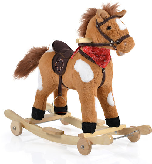 Moni Thunder Fabric Rocking Toy Horse for 24+ months with Sounds, Music & Wheels with Max Load Capacity 50kg Brown