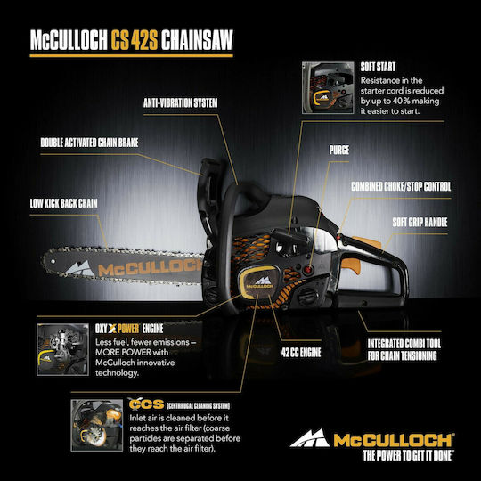 McCulloch CS 42S Αλυσοπρίονο Βενζίνης 2.01hp 5.2kg με Λάμα 35cm και Easy Start