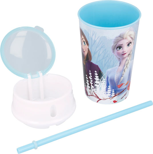 Stor Forest Glass Water made of Plastic in Blue Color with straw 400ml