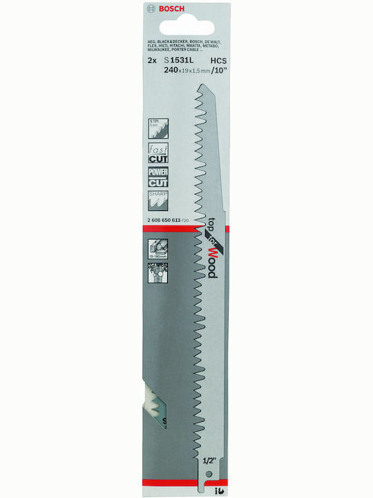 Bosch S1531L Λάμες Top for Wood για Ξύλο 240mm 2τμχ