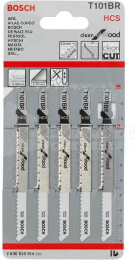 Bosch T101BR Jig Saw Blade for Wood 100mm Clean for Wood 5pcs 2608630014