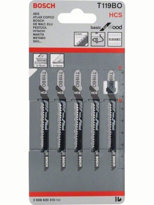 Bosch T119BO Ленти за джиг-резачки Основни за дърво за Дърво 83мм 5бр