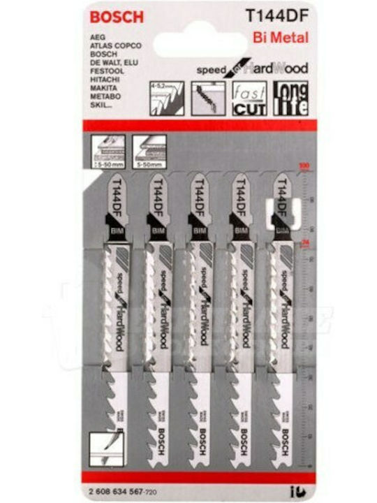 Bosch T144DF Λάμες Speed for Hard Wood για Ξύλο 100mm 5τμχ
