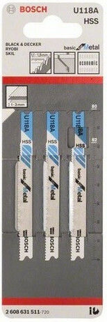 Bosch U118A Λάμες Basic for Metal για Μέταλλο 3τμχ