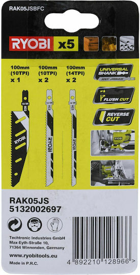 Ryobi RAK05JSBFC Jig Saw Blade for Metal and Wood 5pcs 5132002697