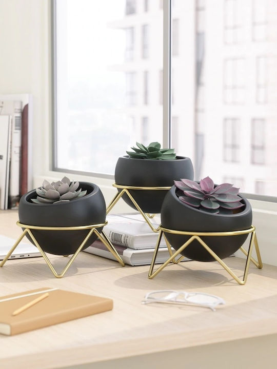Umbra Potsy Planter Ceramic Black with Stand 15x15x10cm.