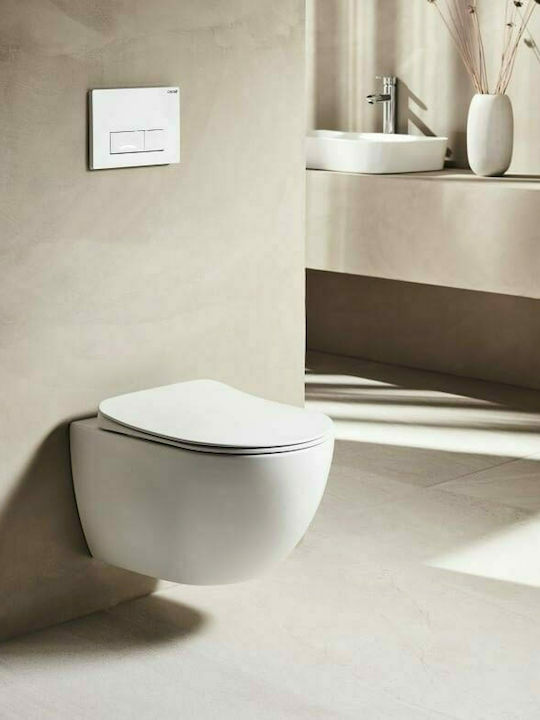 Creavit Free Wall-Mounted Toilet that Includes Slim Soft Close Cover Duroplast White Matt