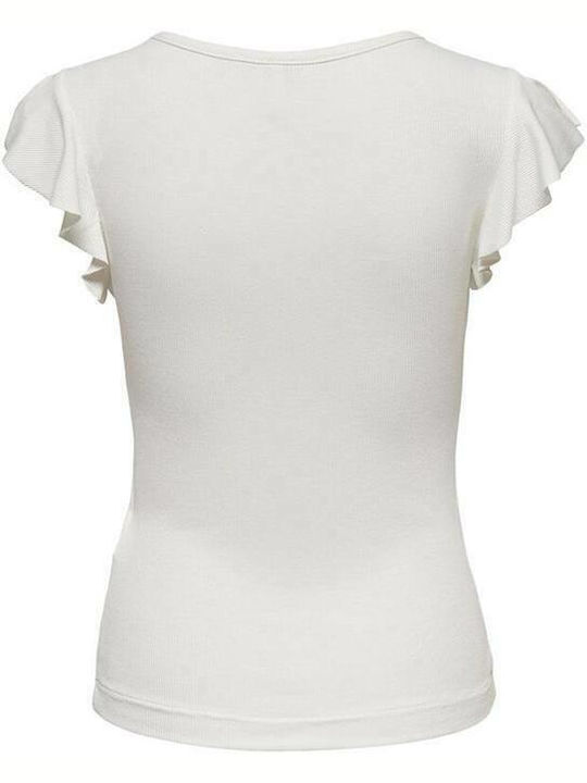 Belia Women's Summer Blouse Short Sleeve with V Neckline White