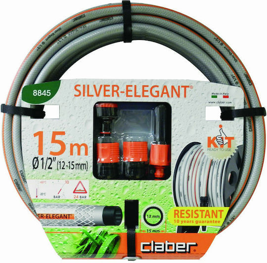 Claber Hose Watering Set Kit Silver-Elegant Plus 1/2" 15m