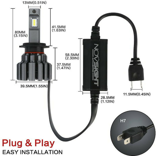 NovSight Λάμπες Αυτοκινήτου F03 H7 LED 6000K Ψυχρό Λευκό 12-24V 70W 2τμχ