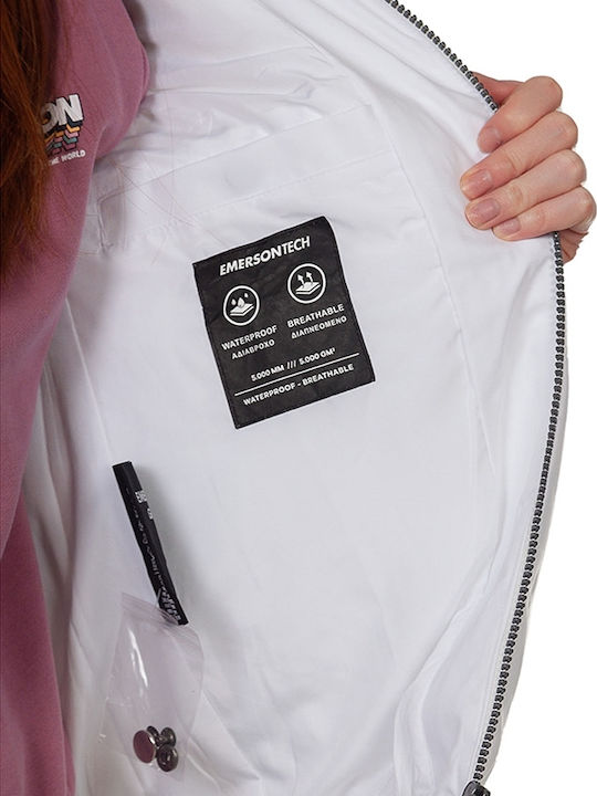Women's Short Puffer Jacket Waterproof and Windproof for Winter with Hood White