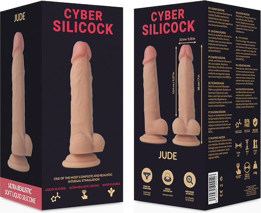 Cyber Silicock Cyber-Silikone Ultrarealistisches weiches Flüssigsilikon Realistisches Dildo mit Hoden und Saugnapf Fleisch 18cm