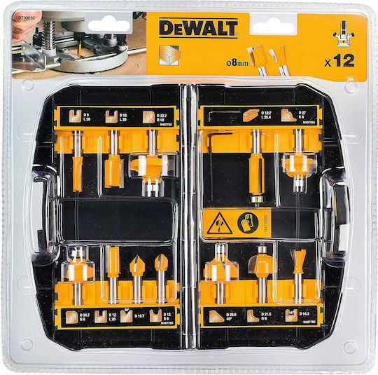 DEWALT Σετ Κοπτικά Εξαρτήματα Καρβιδίου για Ξύλο \ Πλαστικό 8mm με Ρουλεμάν 12τμχ