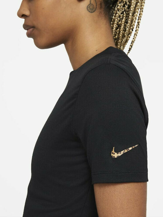 Women's Athletic Crop Top Short Sleeve Black