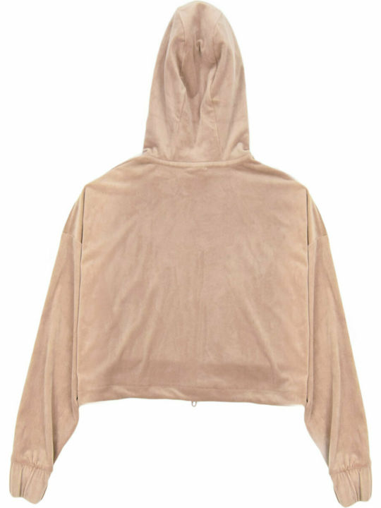 Karl Kani Women's Cropped Hooded Velvet Sweatshirt Dark Sand