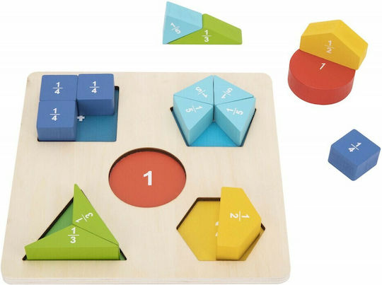 Wooden Kids Peg Puzzle Shapes and Fractions 15pcs Tooky Toys