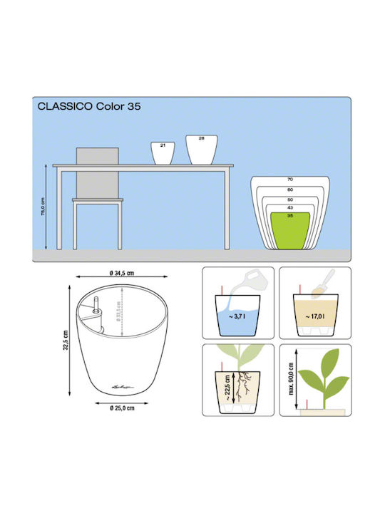 Lechuza Classico Self-watering Pot Plastic Nutmeg 34.5x34.5x32.5cm.
