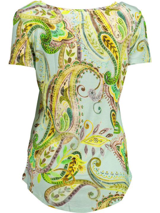 Mandrágora Women's Summer Blouse Short Sleeve Floral Light Blue