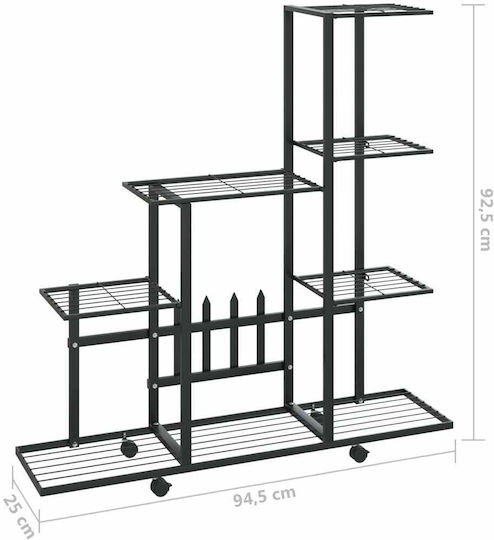 vidaXL Pot Rack Metal Black with Wheels 94.5cmx25cmx92.5cmcm.