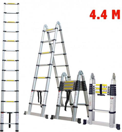 Herzberg Teleskopische Leiter Aluminium 14 Stufen mit maximaler Höhe 4.4m