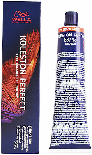 Wella Koleston Perfect Me+ Vibrant Reds Βαφή Μαλλιών 88/43 Έντονο Ξανθό Ανοιχτό Κόκκινο Χρυσό 60ml