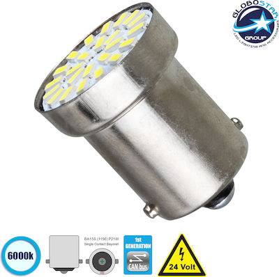 GloboStar Λάμπα Αυτοκινήτου & Μοτοσυκλέτας P21W-BA15S-1156 LED 6000K Ψυχρό Λευκό 24V 3.50W 1τμχ 40144