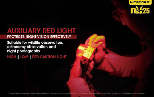 NiteCore Rechargeable Headlamp LED IP66 with Maximum Brightness 360lm NU25 Yellow