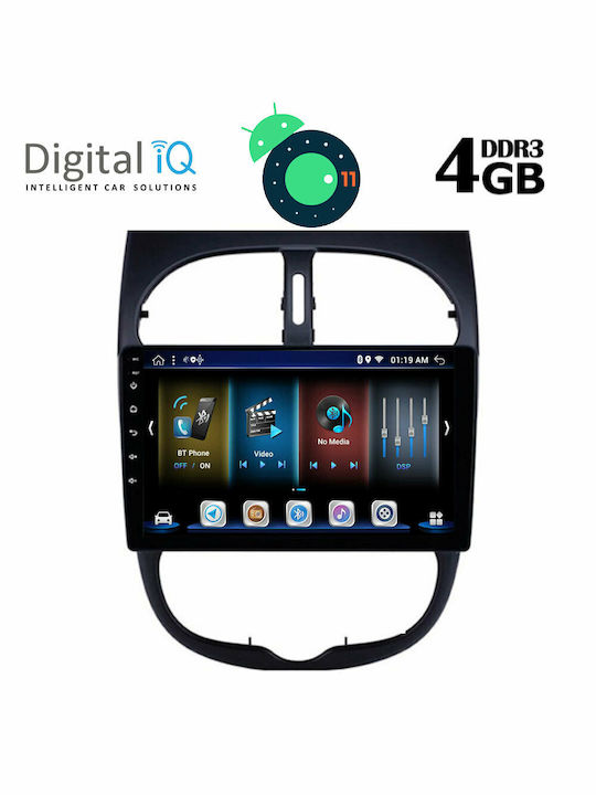 Digital IQ Car Audio System for Peugeot 206 1998-2006 (Bluetooth/USB/AUX/WiFi/GPS/Apple-Carplay/CD) with Touch Screen 9" DIQ_BXD_6506