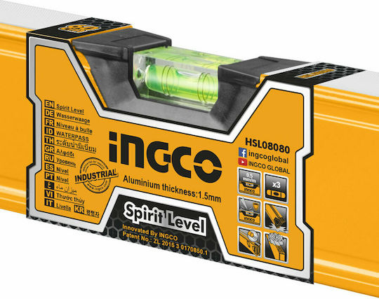 Ingco HSL02080 Wasserwaage Aluminium 80cm mit 3 Augen