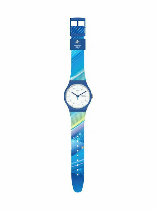 Swatch Chinese Winter Scenery Damen Uhr mit Kautschukarmband