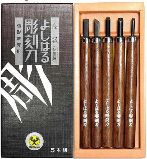 TopMan Set Straight / Skewed Chisels with Wooden Handle 5pcs